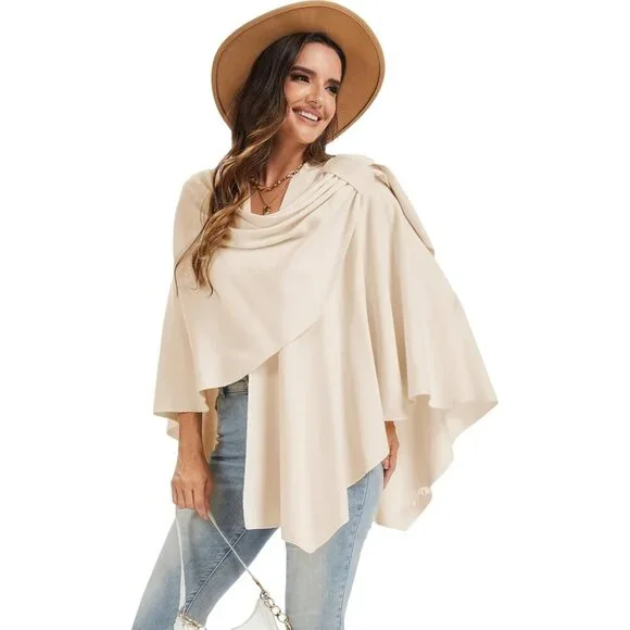 Women’s Knit Poncho Wrap Travel Scarf Ruana Cape for Fall Winter - Picture 4 of 6